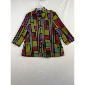 Ali Miles Jacket Womens PS Stained Glass Print Multicolor 3/4 Sleeve Button Up